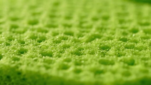 Close-up of green sponge with textured surface and porous design  