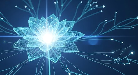 Elegant lotus flower with glowing energy, representing digital transformation or spiritual growth and inner peace