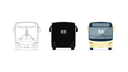 Vector art of bus icon set, showcasing outline, silhouette, and color variations