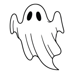 Cartoon Ghost with Flowing Sheet-Like Silhouette and Raised Arms for Halloween Fun and Fright