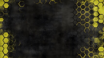 Abstract black background with yellow honeycombs pattern, grunge texture effect