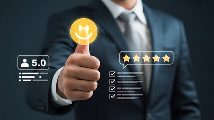 businessman pressing virtual button