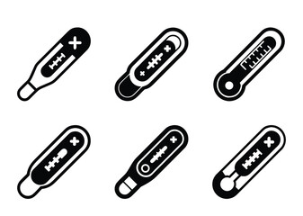 Illustrations of different types of thermometers used for medical purposes and health