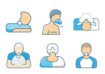 Illustration showing various medical conditions and breathing assistance devices in use