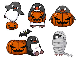 Cute Halloween-themed penguins