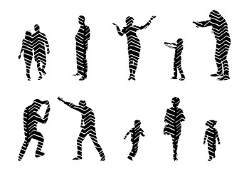 Vector illustration, Outline silhouettes of people, Contour drawing, people silhouette, Icon Set Isolated , Silhouette of sitting people, Architectural set