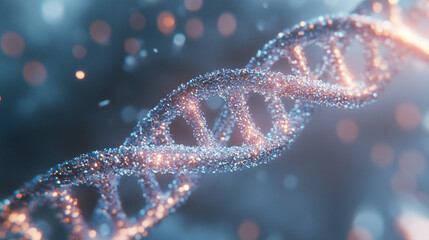 3D rendering of human DNA helix structure, symbolizing genetics, biology, science, innovation, life, and the blueprint of living organisms.