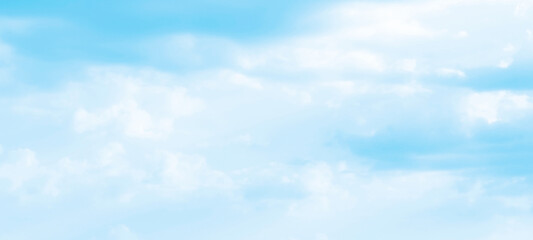 Blue pastel sky with white fluffy cloud. Cumulus clouds background. Cloudscape morning sky. The concepts of freedom of life, never give up and positive though energy.