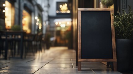 Photorealistic Empty Chalkboard Sign Outside Store Entrance with Soft Diffuse Lighting