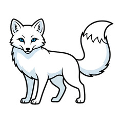 Illustration of a white arctic fox with blue eyes on a white background