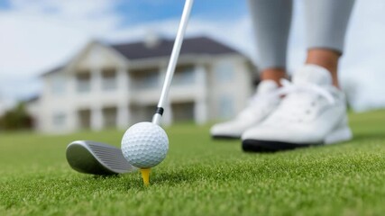 Precision golf: closeup sequence of tee shot swing at modern course