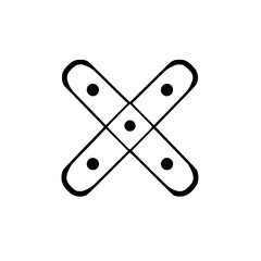 Geometric 'X' shape icon with intersecting lines and circular dot accents, a modern minimalist graphic design element perfect for logos, branding, and abstract concepts