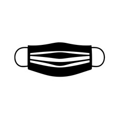 Simple black and white illustration of a protective medical face mask with ear loops on a white background