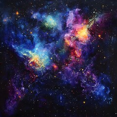 Fototapeta premium Vibrant Nebula Cosmic Art Painting Deep Space Galaxy