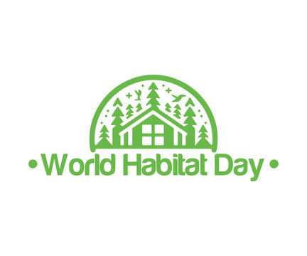 Green world habitat day logo with house and trees