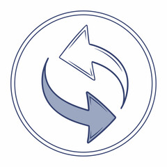 Circular arrow icon representing exchange refresh or rotation with a hand drawn aesthetic inside a simple outline circle