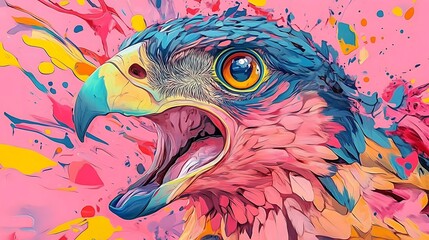 Vibrant Hawk: Digital Ink & Color Burst