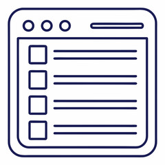 A clean simple line art icon representing a digital document or webpage with a checklist and text lines on a white background symbolizing organization and data entry