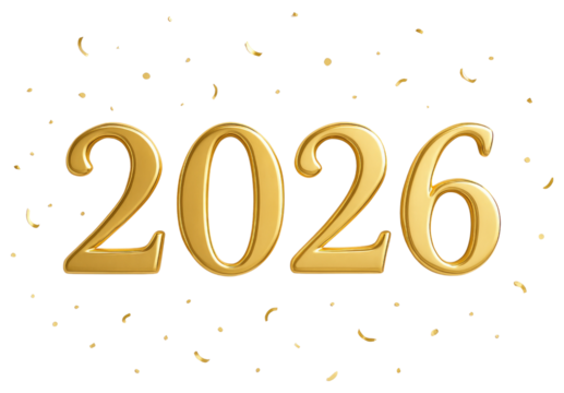 Golden 3D numbers 2026 on a textured golden background year new year isolated on a transparent background - Powered by Adobe