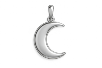 Silver crescent moon pendant isolated on transparent background, jewelry item
