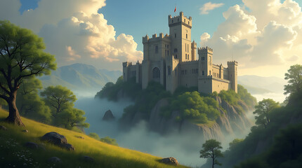 Majestic Castle on Misty Hill