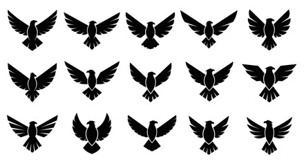 Seamless Pattern of Black Stylized Eagle and of Prey Silhouettes with Spread Wings on White Background, Ideal for Graphic Design, Branding, and Decorative Art., Flat Vector Elements, Vector