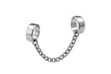 Shiny silver metal chain with ring closures on transparent background, detailed