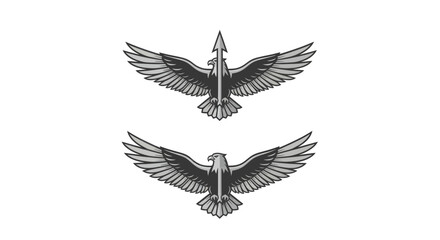 Minimalist Vector Illustration of Two Stylized Grey and Black Wings, Ideal for Logos, Emblems, and Graphic Design on a Clean White Background, Flat Vector Elements, Vector Illustration, Simple