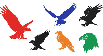 Dynamic Red and Black Eagle Silhouettes on White Background, Powerful Birds of Prey Vector Illustration for Design and Symbolism, Flat Vector Elements, Vector Illustration, Simple Vector, Stylized