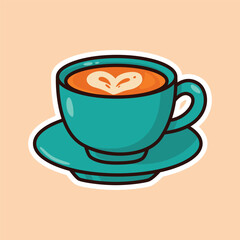 Latte Art Coffee Cup Illustration in Blue Mug for Barista Cafe Culture and Fresh Morning Beverage