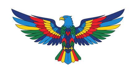 Vibrant Stylized Wing Illustration with Colorful Feathers on White Background, Dynamic Graphic Design Element for Emblems and Logos, Flat Vector Elements, Vector Illustration, Simple Vector, Stylized