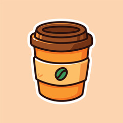 Takeaway Coffee Cup Illustration with Lid in Modern Cafe Style for On the Go Beverage Lifestyle