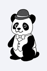Cute panda, bedroom poster, children's decor, monochrome panda.
