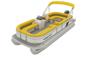 Isolated pontoon boat, watercraft for fun and leisure activities, summer recreation, lifestyle