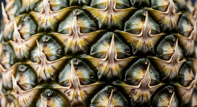 Macro photograph showcasing the intricate textured rind of a fresh pineapple fruit a tropical fruit visual delight