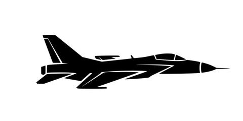 Military aircraft icon in flat style, filled black symbol