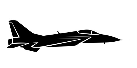 Military aircraft icon in flat style, filled black symbol