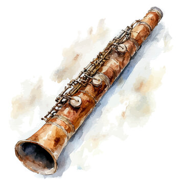 watercolor clarinet musical instrument brown clip art preview