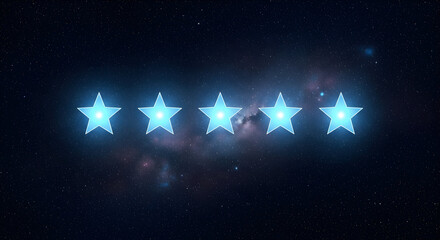 Glowing blue star rating display on dark background