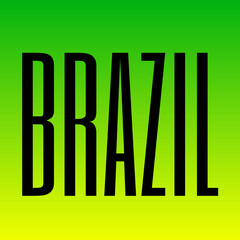 BRAZIL Typography for Commercial Use, Bold Black Capital Letters on Green to Yellow Gradient Background, Modern Elongated Font, Clean Layout, Digital Artwork for National Branding, Travel Promotion