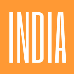 INDIA Typography for Commercial Use, Bold White Capital Letters on Orange Background, Modern Elongated Font, Clean Layout, Digital Artwork for National Branding, Travel Promotion, and Cultural Identit
