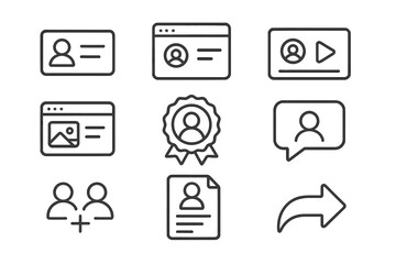 Nomadic Networking Icons. Line style icons of nomadic networking: digital business card, LinkedIn profile, video introduction,