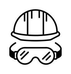 Vector art of hard hat and safety glasses in black outline