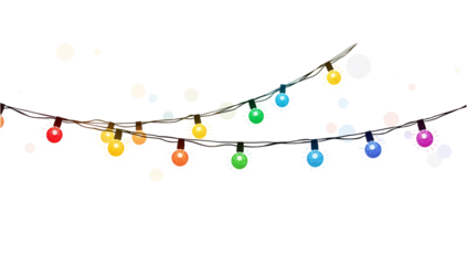 Festive string lights twinkling against an isolated transparent canvas spreading holiday cheer