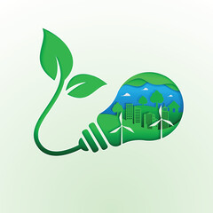 Eco concept with green energy and green city, windmill , solar cell .paper cut