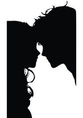 Eternal Embrace: A silhouette captures a tender moment of a couple. The tender embrace shows connection, affection, and everlasting love. Silhouette artwork. 