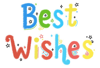 Illustration of hand drawn colorful best wishes message isolated on transparent background