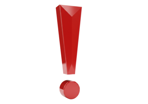 Isolated red exclamation point icon sign with glossy finish for warning or alert message theme