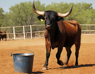 wild bull bucking a bucket hd wallpaper, highland cow with horns