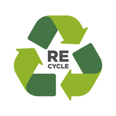 Recycle icon green colored with text.